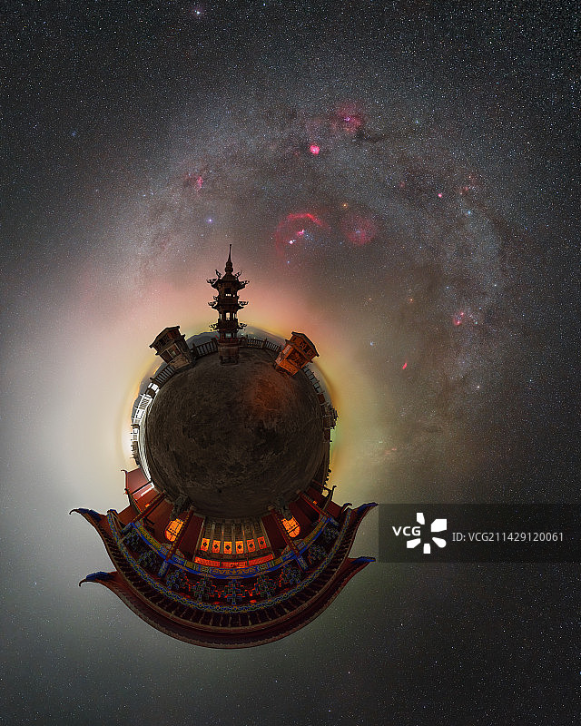 寺庙全景星空猎户座图片素材