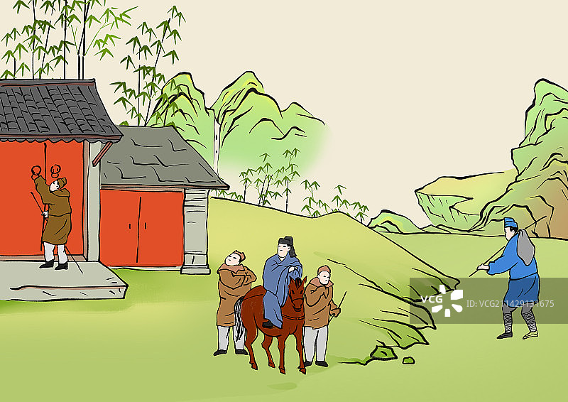 成语三顾茅庐儿童插画图片素材
