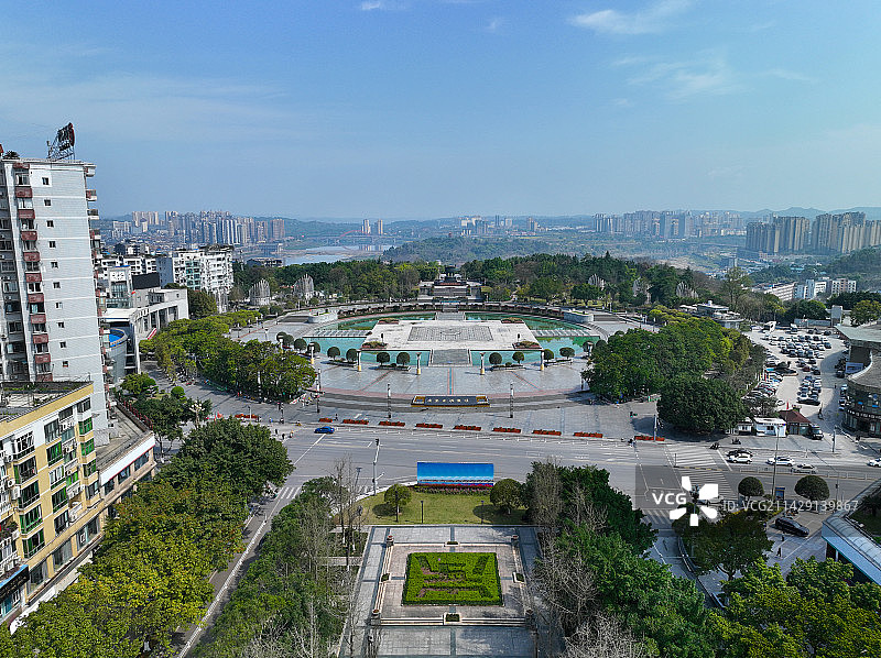 四川省广安市广安区思源广场渠江公园航拍图片素材