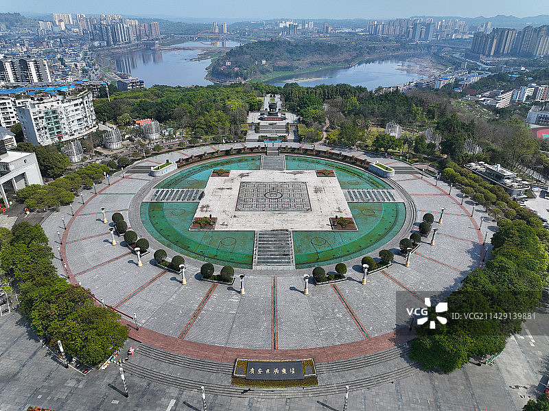 四川省广安市广安区思源广场渠江公园航拍图片素材