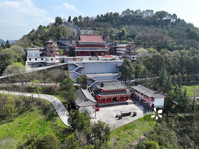 四川省南充市蓬安县嘉陵第一桑梓旅游区周子古镇龙角山航拍图片素材