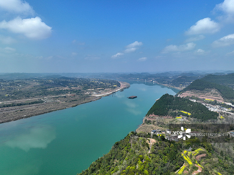 四川省南充市蓬安县嘉陵第一桑梓旅游区周子古镇龙角山航拍图片素材