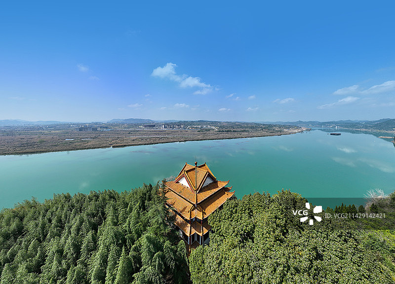 四川省南充市蓬安县嘉陵第一桑梓旅游区周子古镇龙角山航拍图片素材