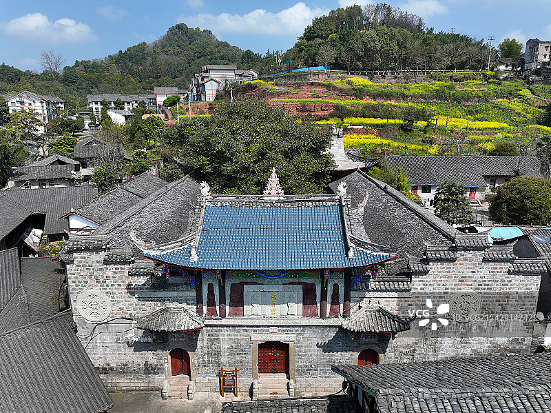 四川省南充市蓬安县嘉陵第一桑梓旅游区周子古镇龙角山航拍图片素材
