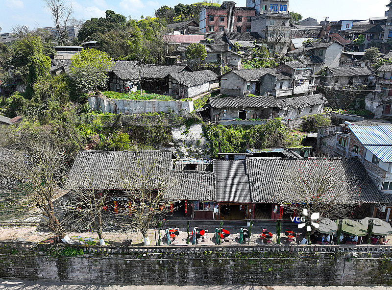 四川省南充市蓬安县嘉陵第一桑梓旅游区周子古镇龙角山航拍图片素材
