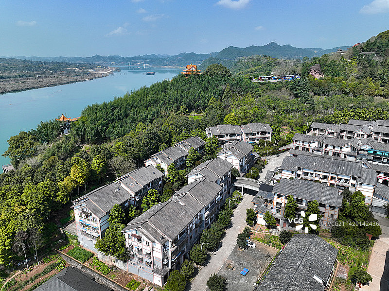 四川省南充市蓬安县嘉陵第一桑梓旅游区周子古镇龙角山航拍图片素材