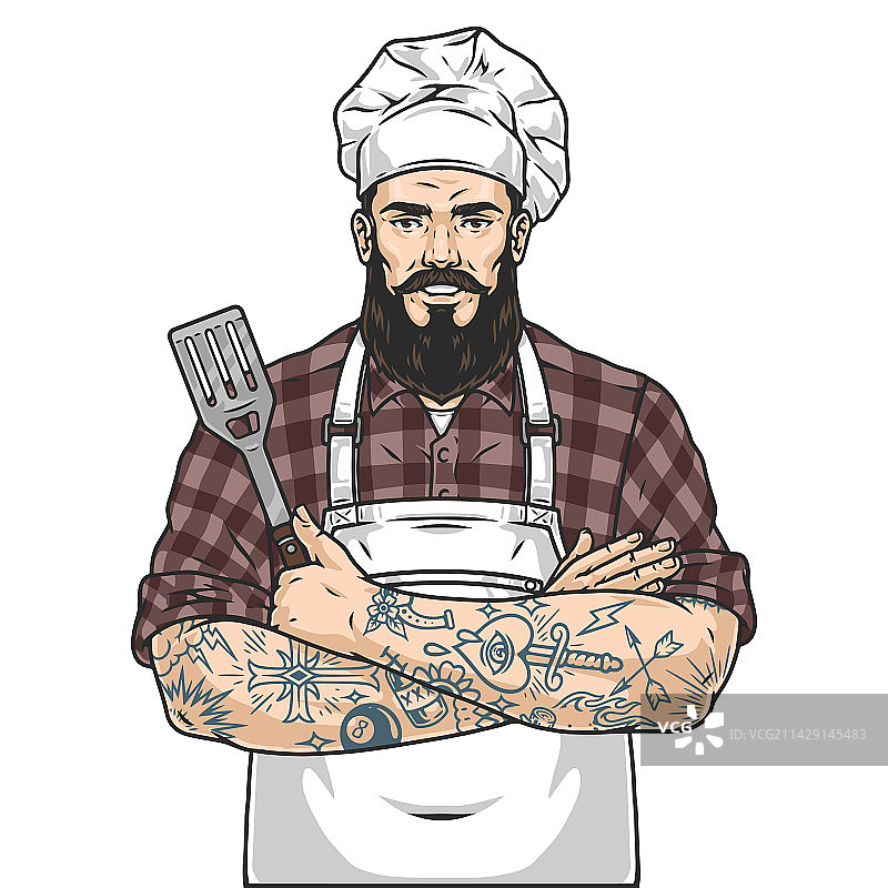健壮的男人厨师标志多彩图片素材