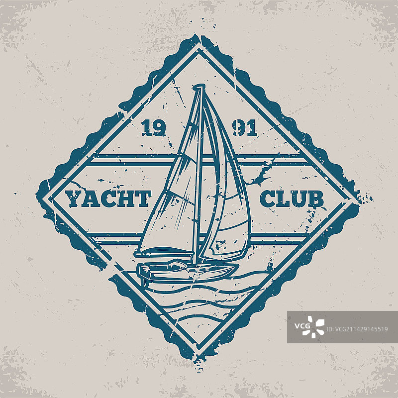 游艇俱乐部复古单色徽章图片素材