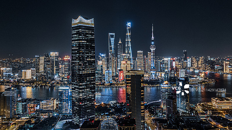 航拍上海白玉兰广场夜景图片素材