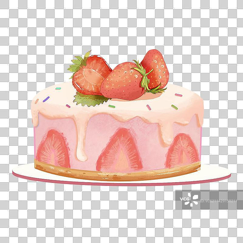 草莓生日蛋糕粉色逼真手绘元素图片素材