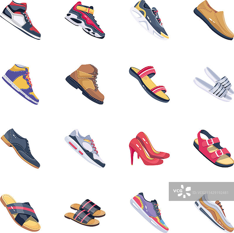 16款扁平风时尚鞋子图标合集图片素材