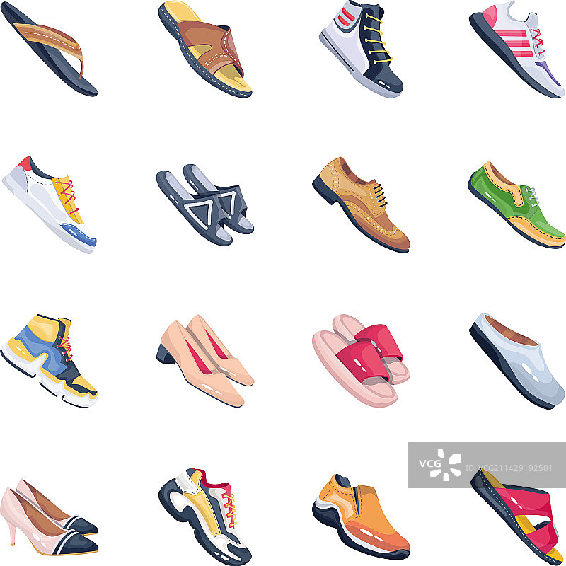 扁平风格休闲鞋图标集图片素材