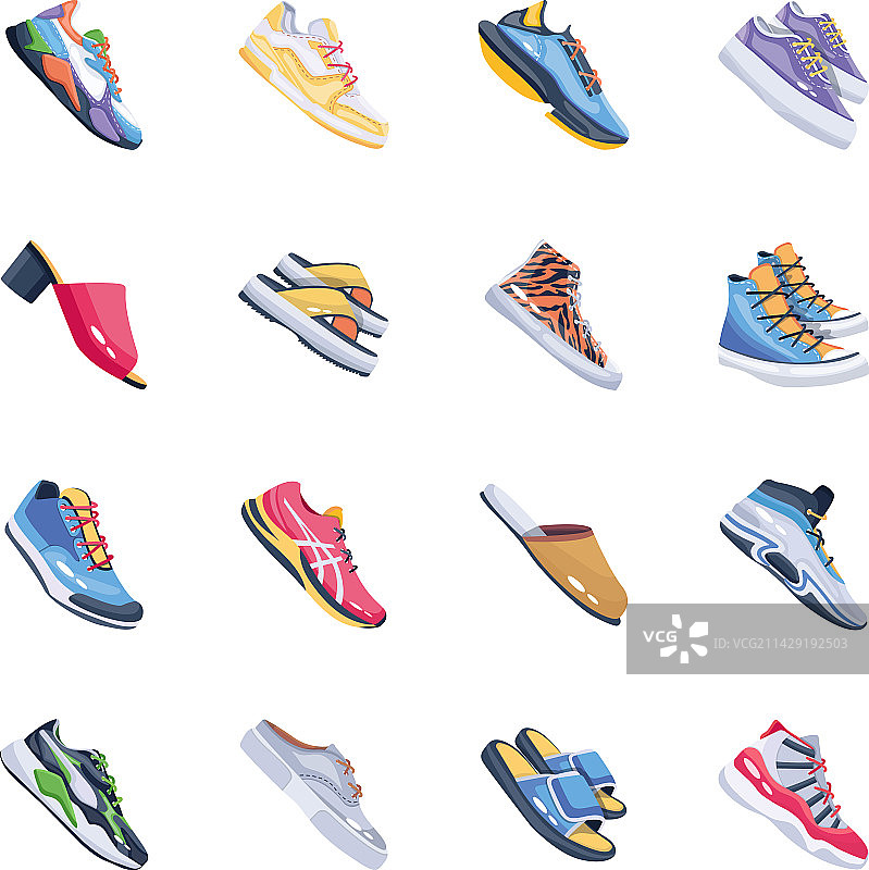 运动舒适鞋扁平风格图标合集图片素材