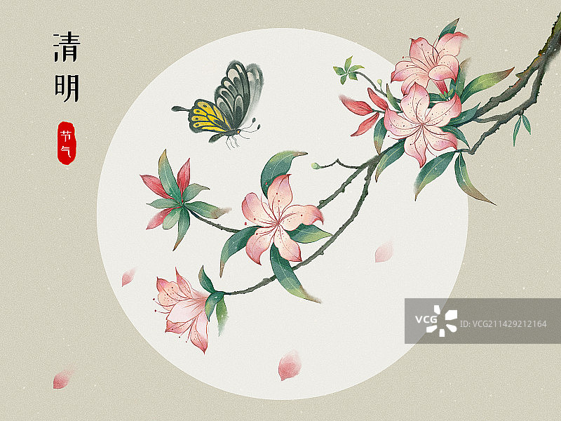 节气花卉之杜鹃花中国风插画图片素材