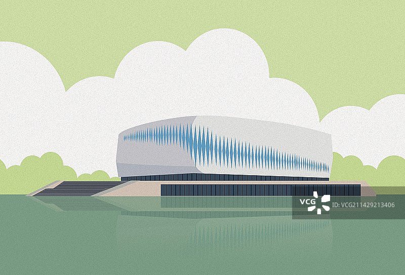 张家口地标建筑北方学院体育馆扁平插画图片素材