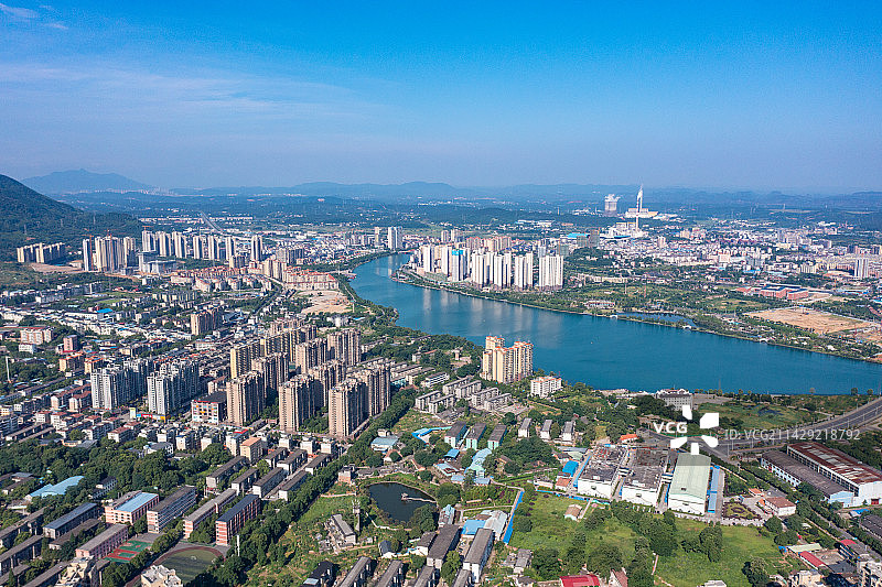 航拍湖南省郴州市资兴市城市景观图片素材