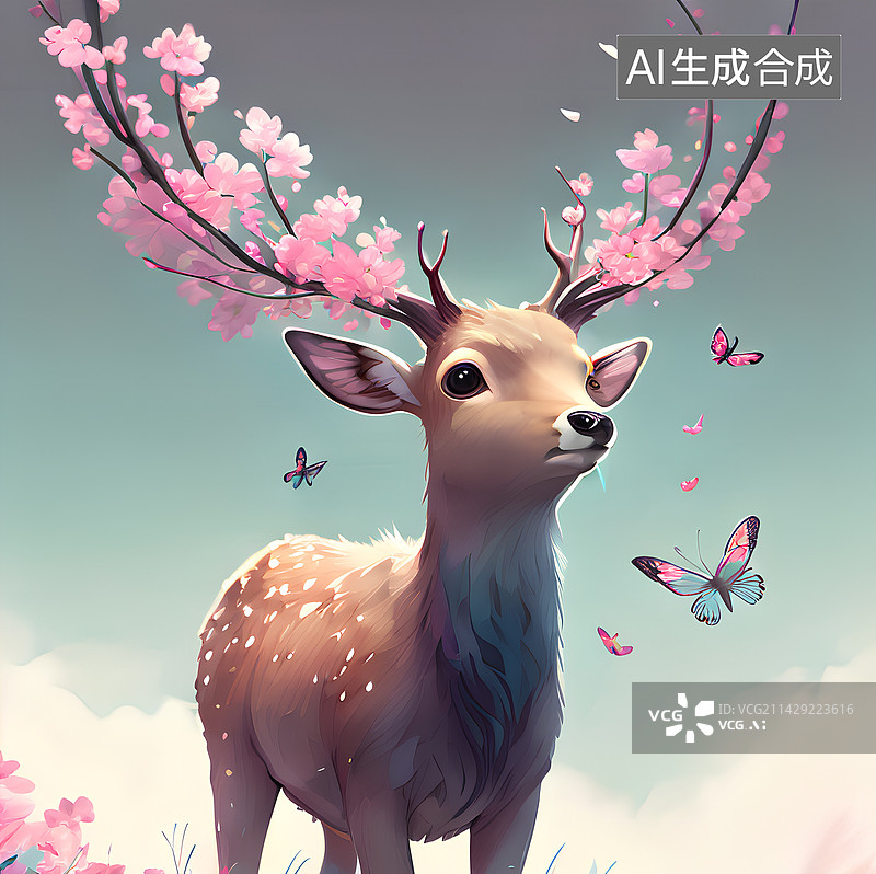 【AI数字艺术】春天的梅花鹿图片素材