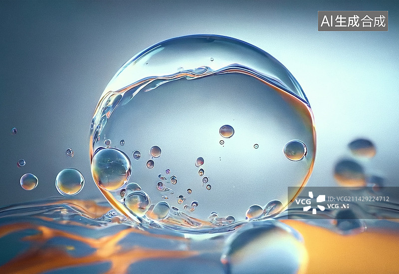【AI数字艺术】化妆品保湿水分子精华液体气泡透明球体背景素材图片素材