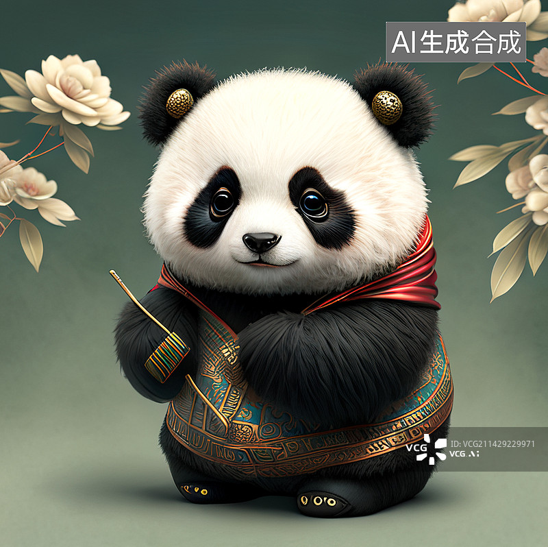 【AI数字艺术】传统服饰的熊猫图片素材
