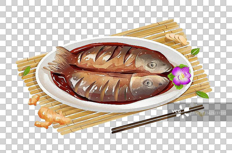 杭州特色美食之西湖醋鱼插画图片素材