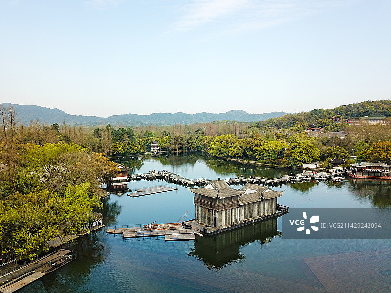 航拍杭州西湖曲院风荷图片素材