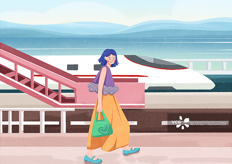 女人出行旅游交通插画图片素材
