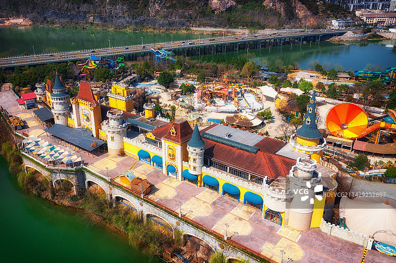 浙江丽水冒险岛水世界航拍图片素材