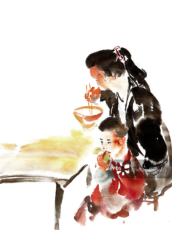 吃早点的娘俩图片素材