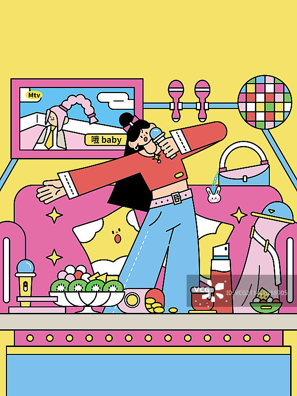 唱歌的女孩扁平矢量运营插画图片素材