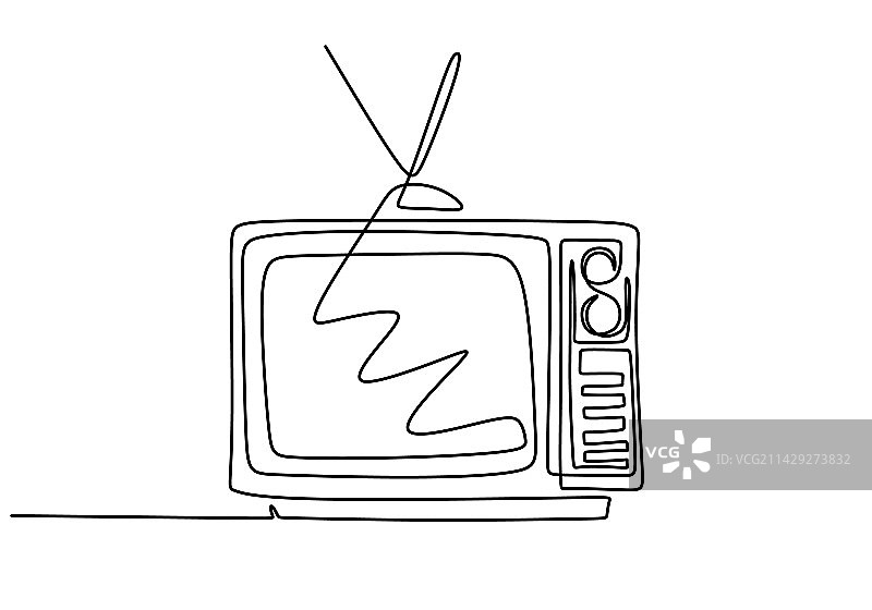 老式电视机的连续单线图片素材