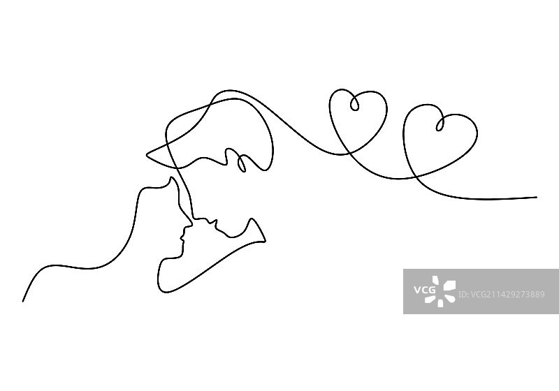 浪漫情侣连续线条画图片素材