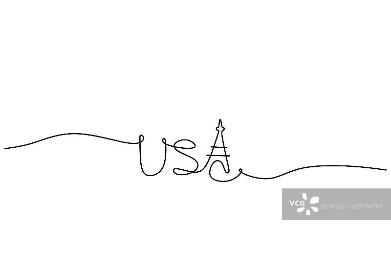 美国人单线连续画图片素材