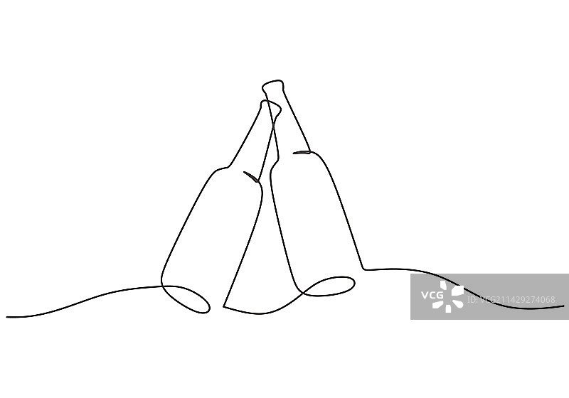 双瓶碰杯单线连续图图片素材