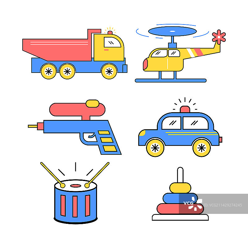 手绘男孩儿童玩具警察套装图片素材