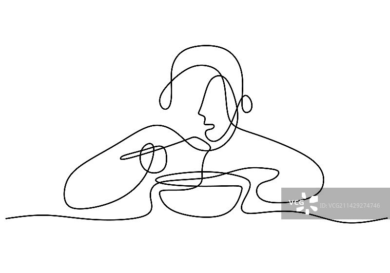 一笔画：男人或女人正在吃东西图片素材