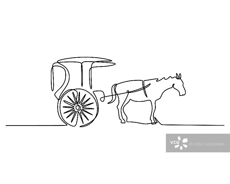 带篷车的单线连续画图片素材