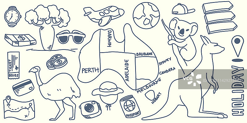 手绘旅行元素图片素材