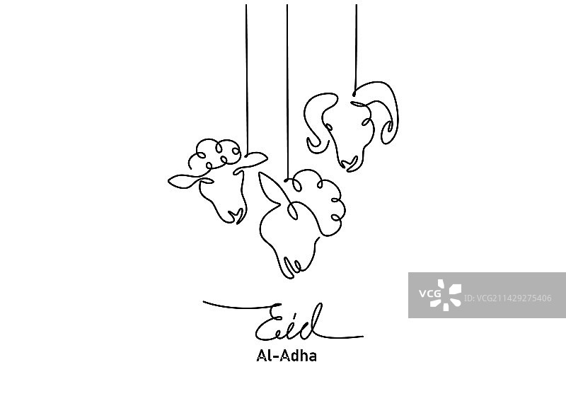 开斋节单线条手绘图片素材