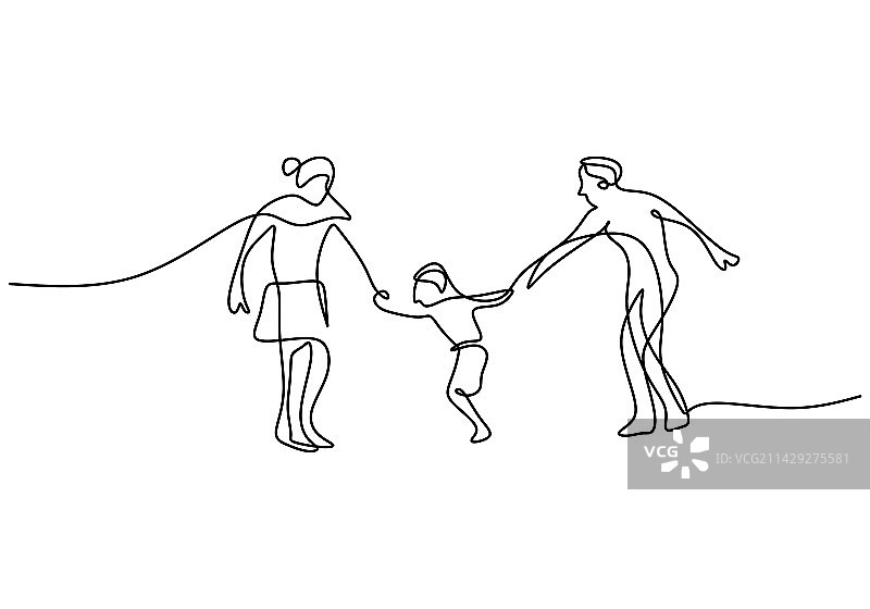 一笔画妈妈爸爸和儿子图片素材