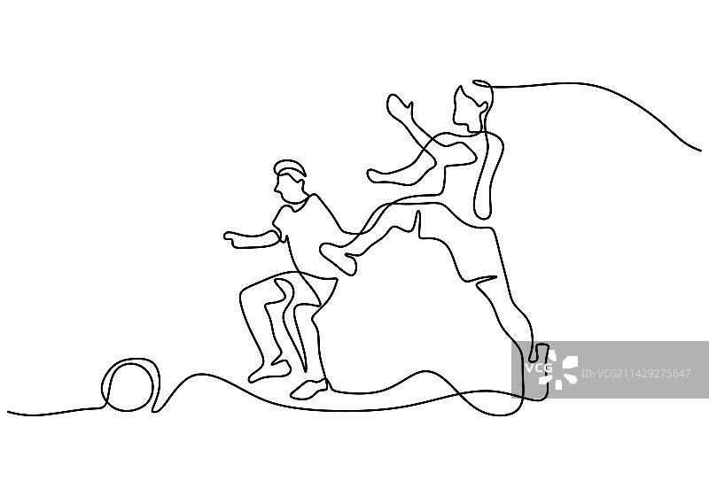 男孩们玩要单线一笔画图片素材