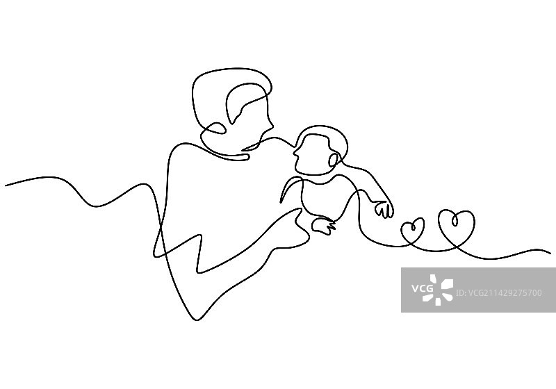 父亲和儿子的连续单线条图片素材