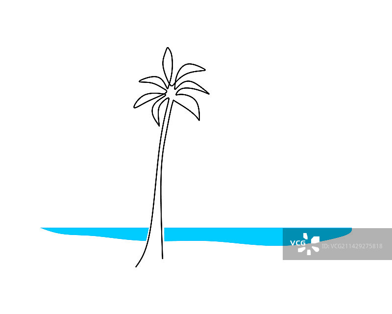 一棵椰子树的连续单线条图片素材