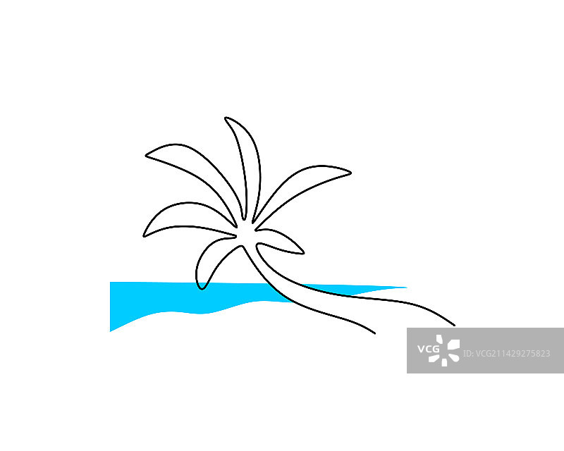 一棵椰子树的连续单线条图片素材