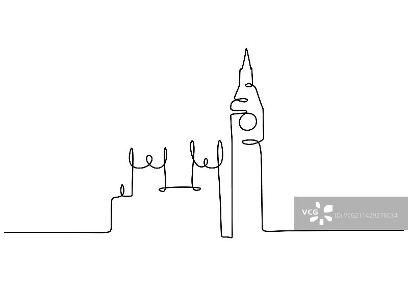 著名建筑的连续单线条画图片素材