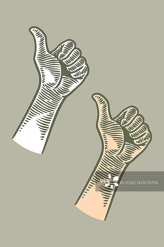 手绘雕刻风格点赞手势图片素材