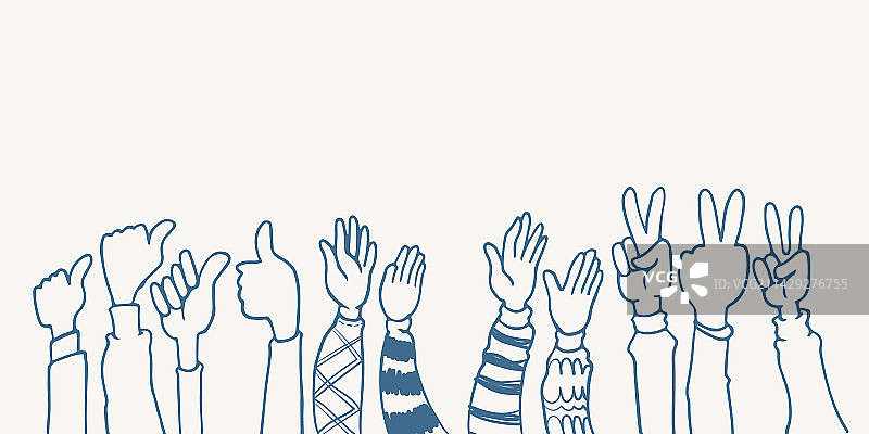 手绘点赞与和平手势图片素材