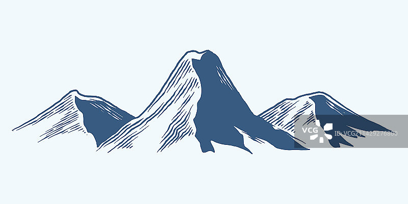 三座手绘山丘高原速写图片素材