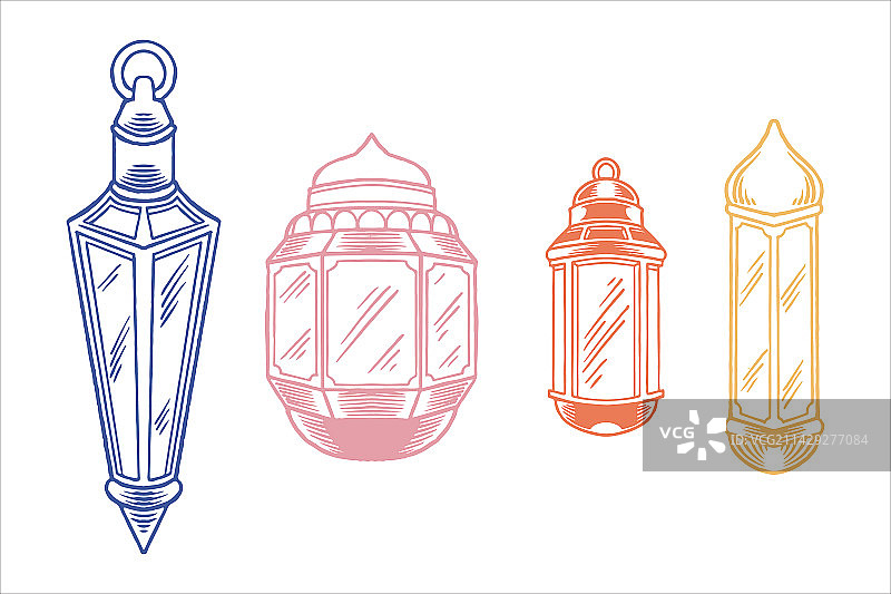 手绘伊斯兰装饰灯笼合集图片素材