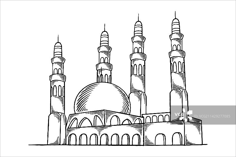 手绘或素描伊斯兰大清真寺图片素材