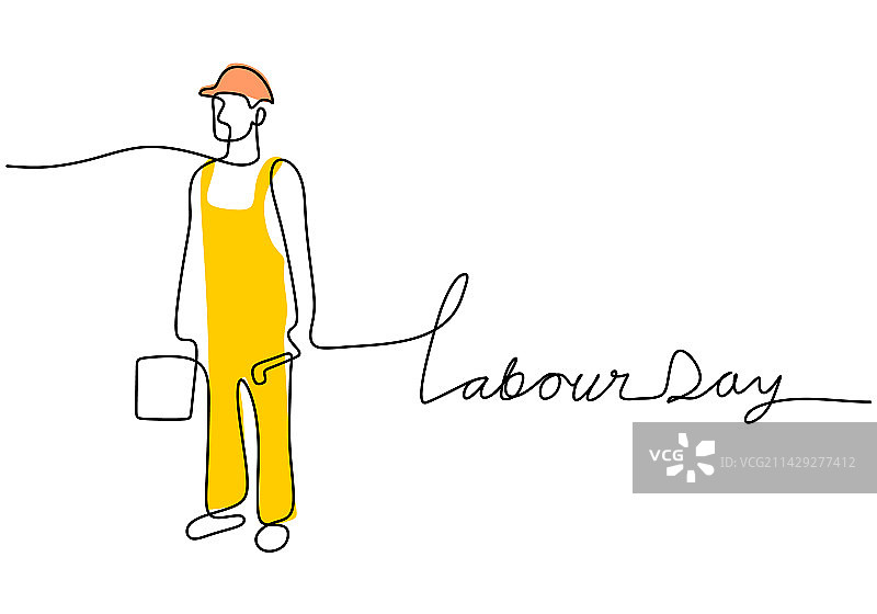 劳动者单线一笔画图片素材